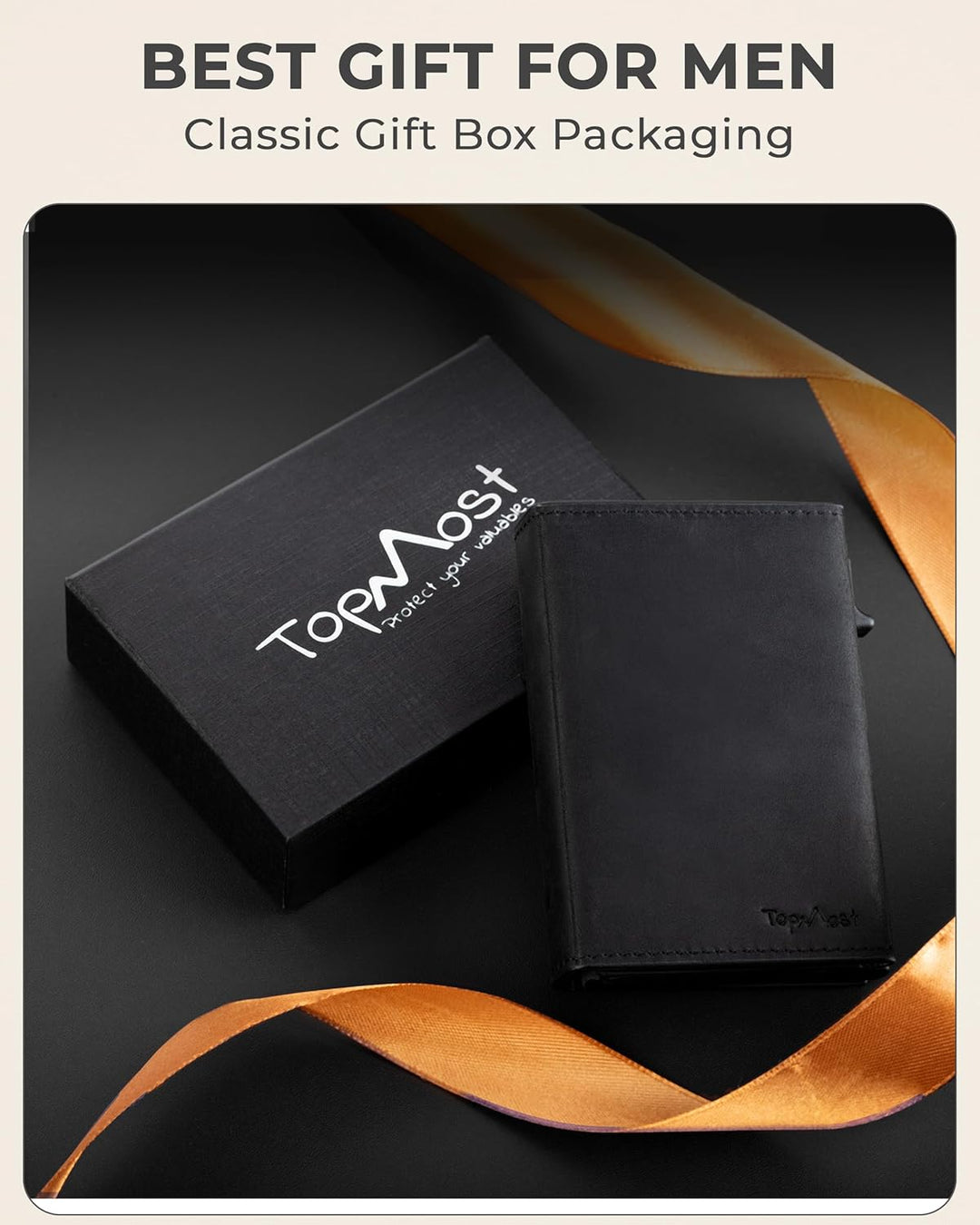 TopMost Billetera desplegable de cuero genuino para hombres, soport...