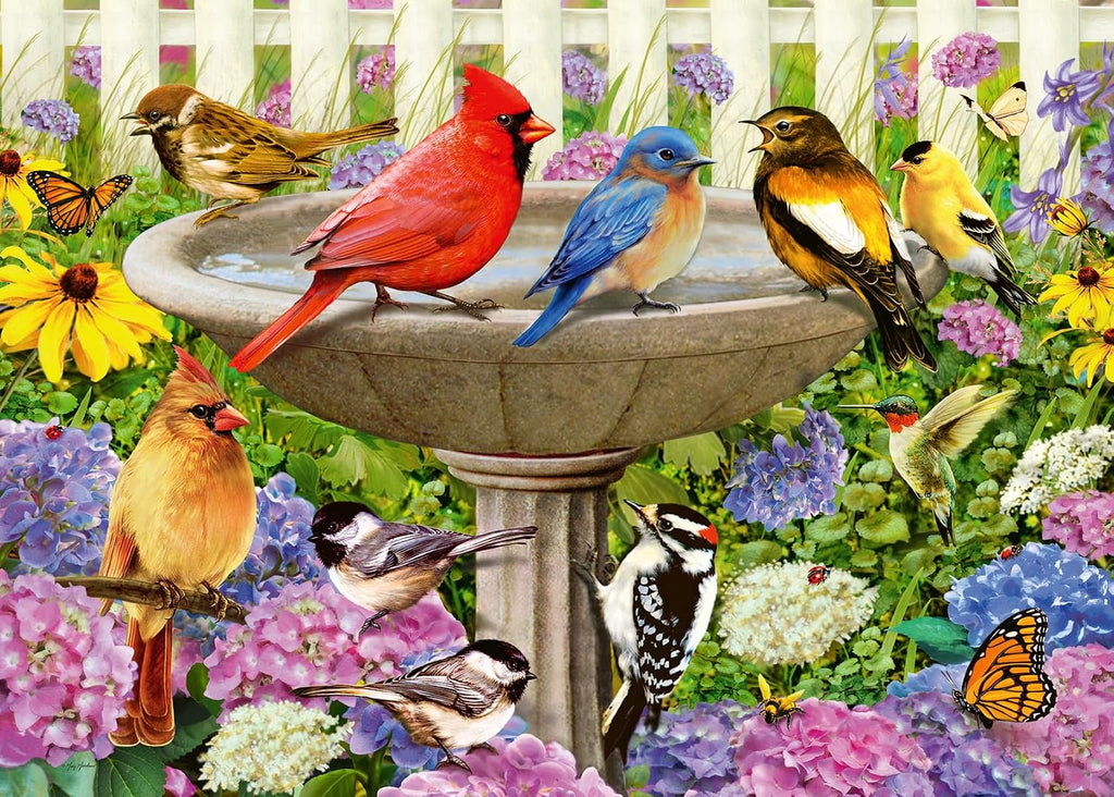 Ravensburger - at The Birdbath - Rompecabezas de 500 piezas de gran formato - Disfruta de la paz y la tranquilidad mientras los pájaros revolotean y revolotean - Enmarcable - Calidad premium