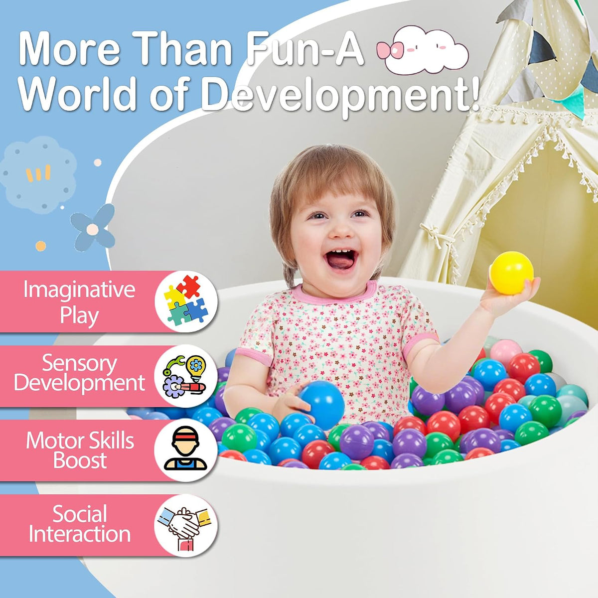 Piscina de bolas de espuma de 35.4 x 11.8 pulgadas para niños pequeños, pelotas redondas para bebés de 1 a 3 años, pelotas de juego para niños y niñas, pelotas no incluidas, color blanco