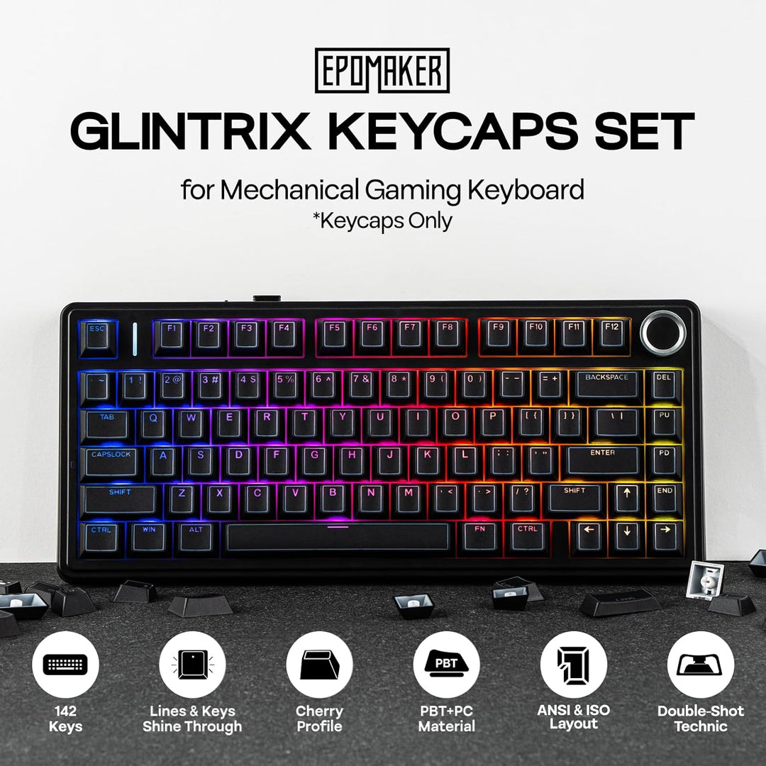 EPOMAKER Glintrix PBT Shine Through Keycaps, Arris &amp; Keys Retro...
