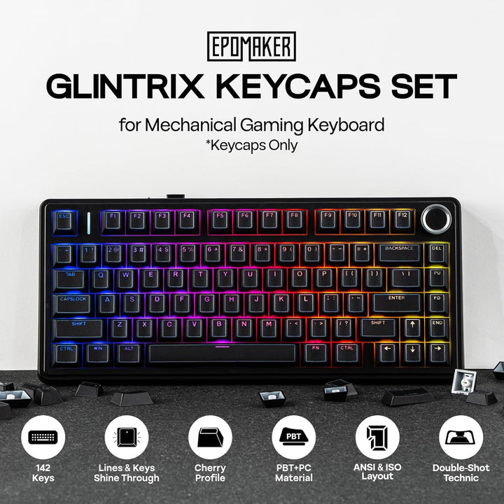 EPOMAKER Glintrix PBT Shine Through Keycaps, Arris &amp; Keys Retro...