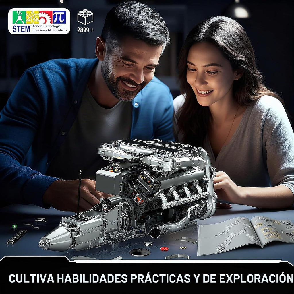 Mould King V8 Kit de modelo de motor turbo doble que funciona – Más de 2899 piezas, construye tu propio kit de motor de modelo visible para adultos con motor y batería, bloques de construcción para adultos, juguetes de construcción STEM de bricolaje