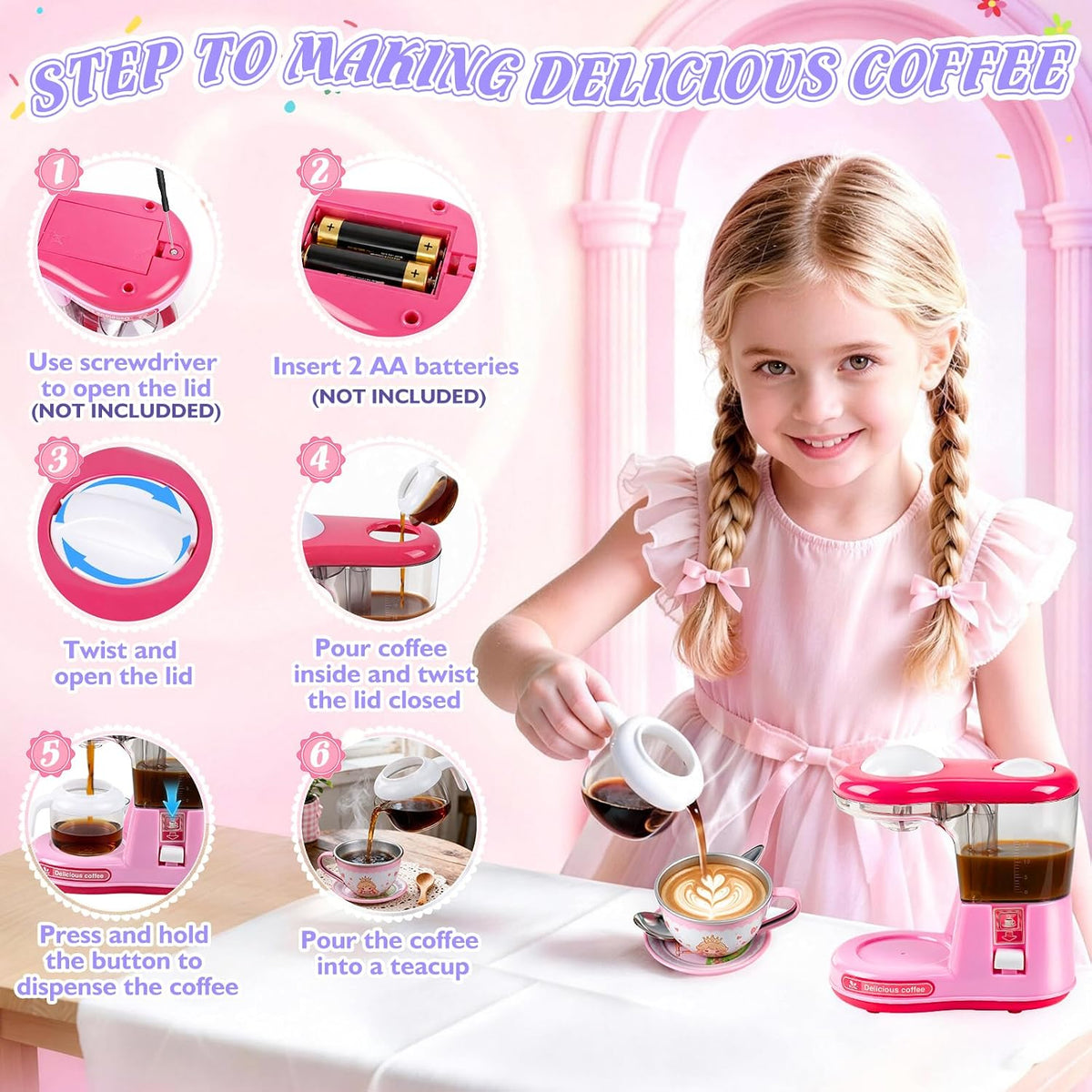 Juego de té de princesa con cafetera, juego de simulación para