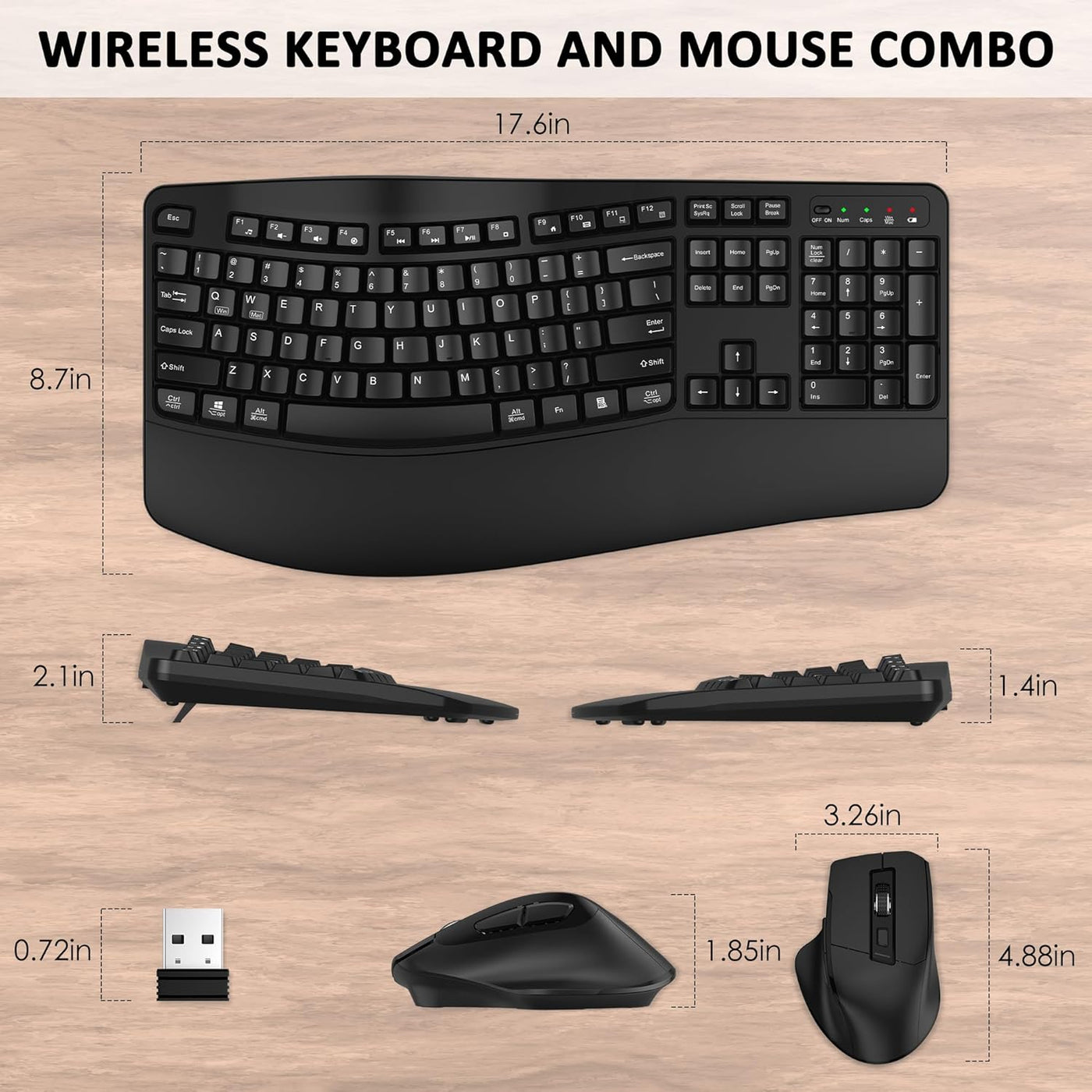 EDJO - Combo de teclado y mouse inalámbricos, teclas onduladas de t...