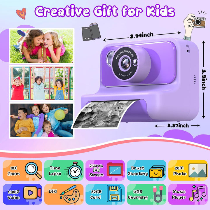 Cámara para Niños con Impresión Instantánea, Regalos de Navidad y C...