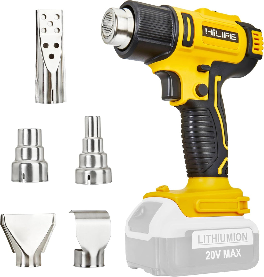 Pistola de calor inalámbrica para batería DeWALT 20v, pistola de aire caliente de litio, 5 accesorios de boquilla, configuración de 2 temperaturas máx. 1022°F (550°C), pistola de calor para