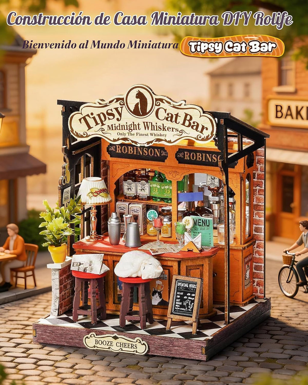 Rolife Tipsy Cat Bar DIY Kit de casa en miniatura para adultos