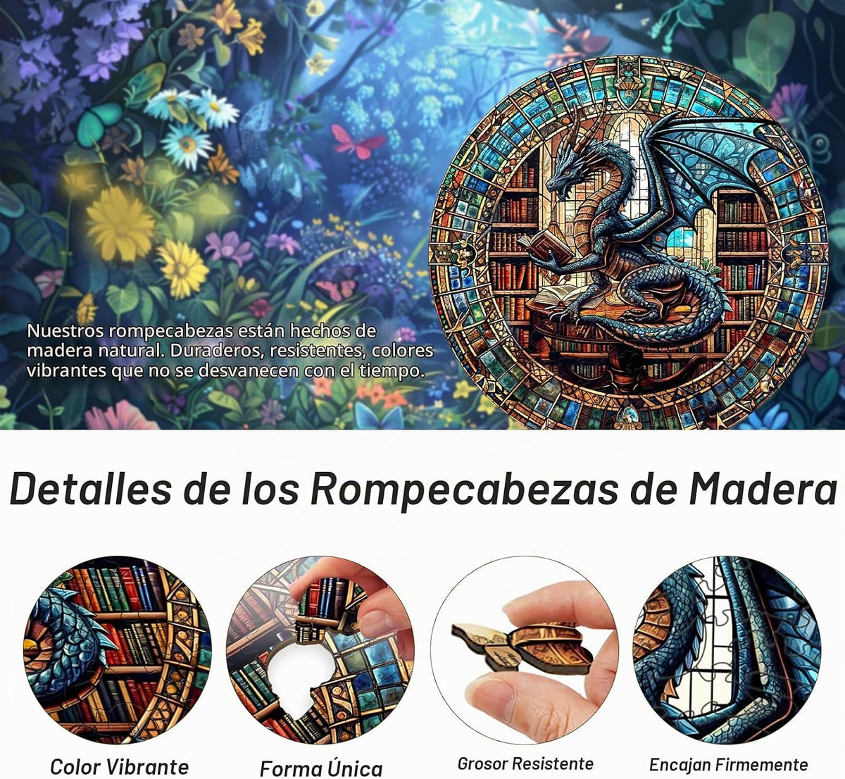 WOODBESTS Rompecabezas de Madera para Adultos, Dragon's Library Wood Puzzle Adult, L