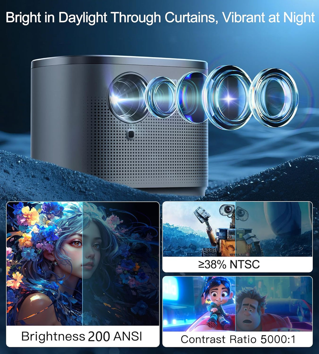 Miroir Mini proyector, proyector HD para el hogar con altavoz incor...