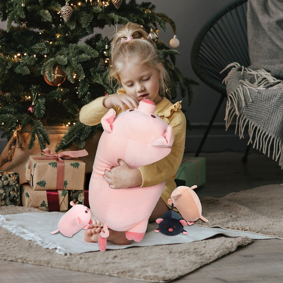 Achwishap Mamá de peluche de cerdo de 19.6 pulgadas con 3 cerdos be...
