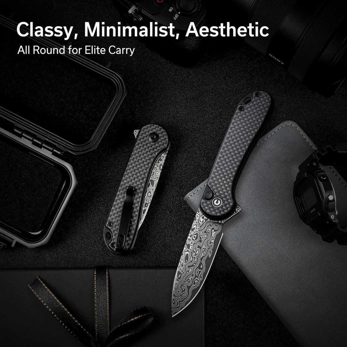 CIVIVI Elementum II Cuchillo de bolsillo plegable, hoja de Damasco de 2.96