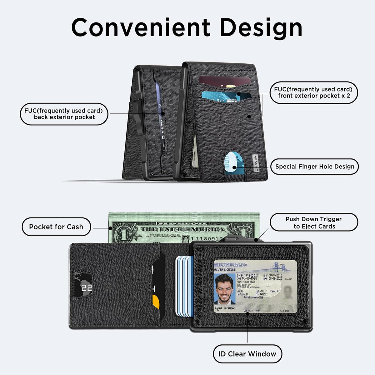 umoven Cartera para hombre – Funda desplegable, ranura para di...