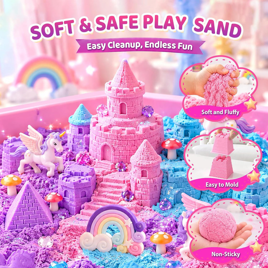 Cubo sensorial de unicornio para niños, kit de arte de arena mágica regalos