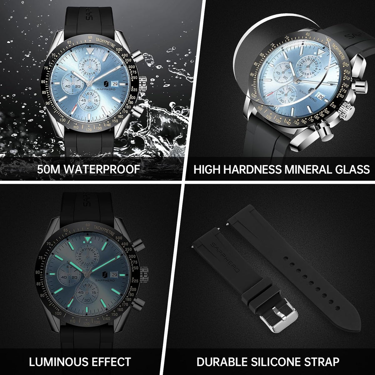 BENYAR Relojes para hombre, reloj de pulsera analógico con movimiento de cuarzo, correa de cuero/acero inoxidable/silicona, reloj de vestir casual para deportes de negocios, resistente al agua