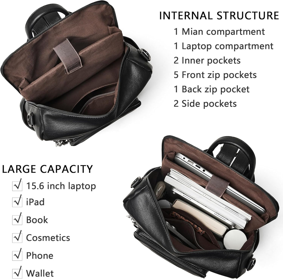 Shrrie: mochila de cuero vegano para laptop de 14 pulgadas para muj...
