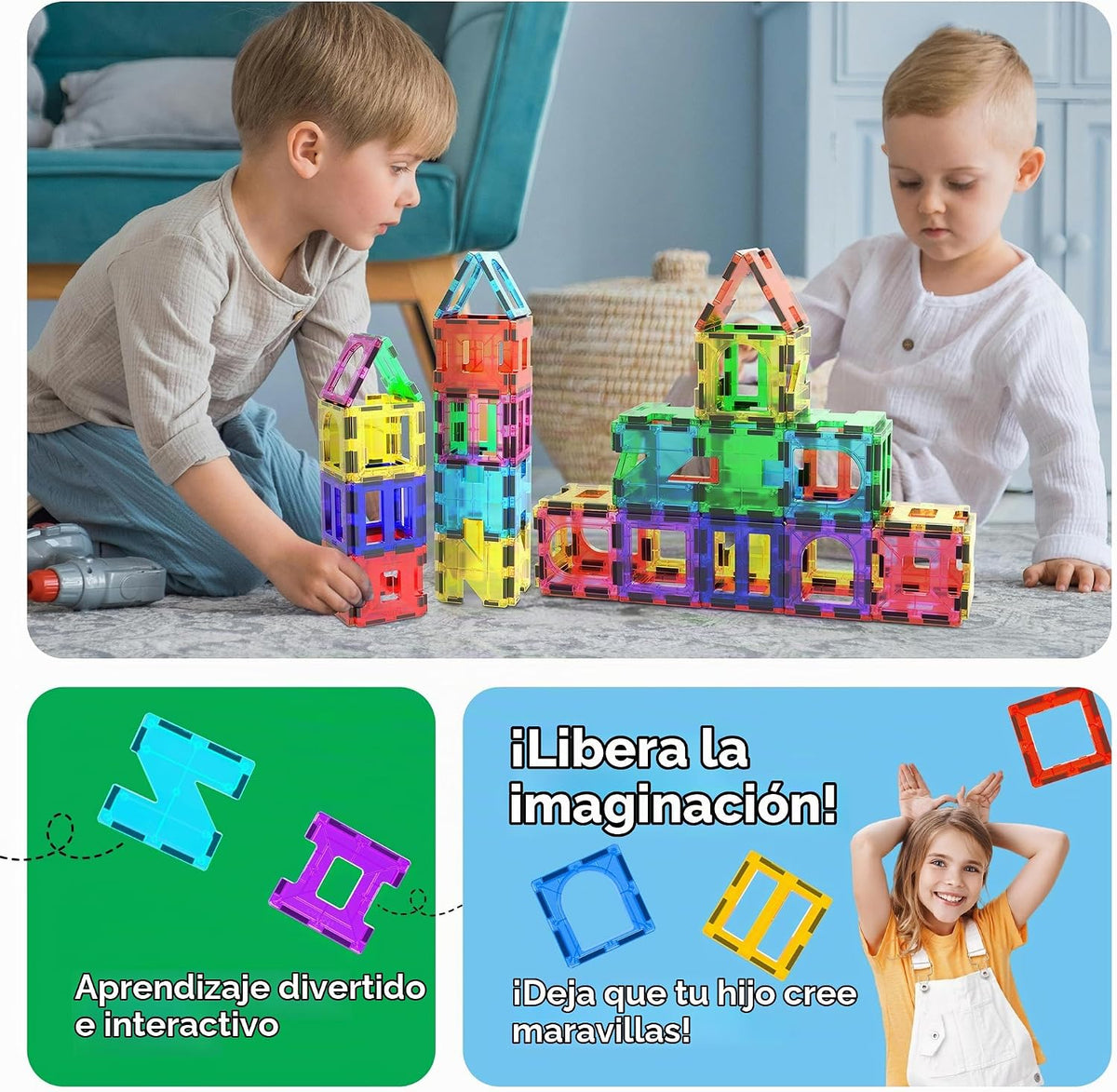 PicassoTiles Bloques de construcción de azulejos magnéticos, juego de