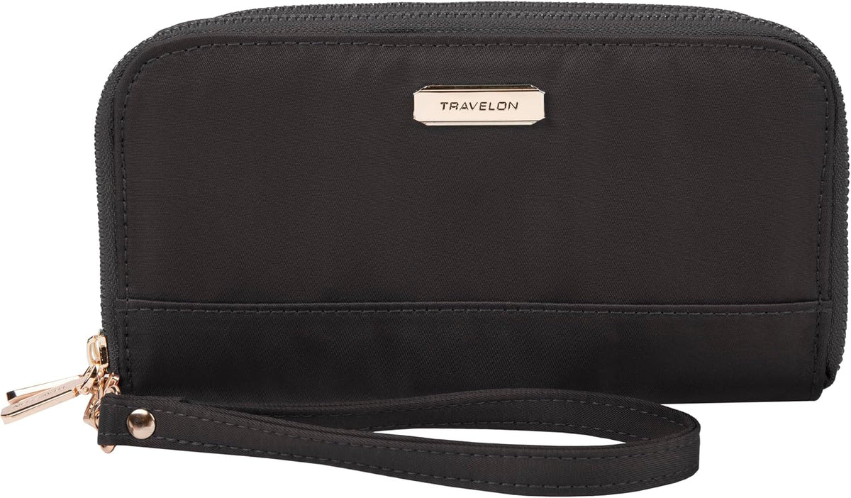 Travelon Cartera con doble cremallera con bloqueo RFID, Negro