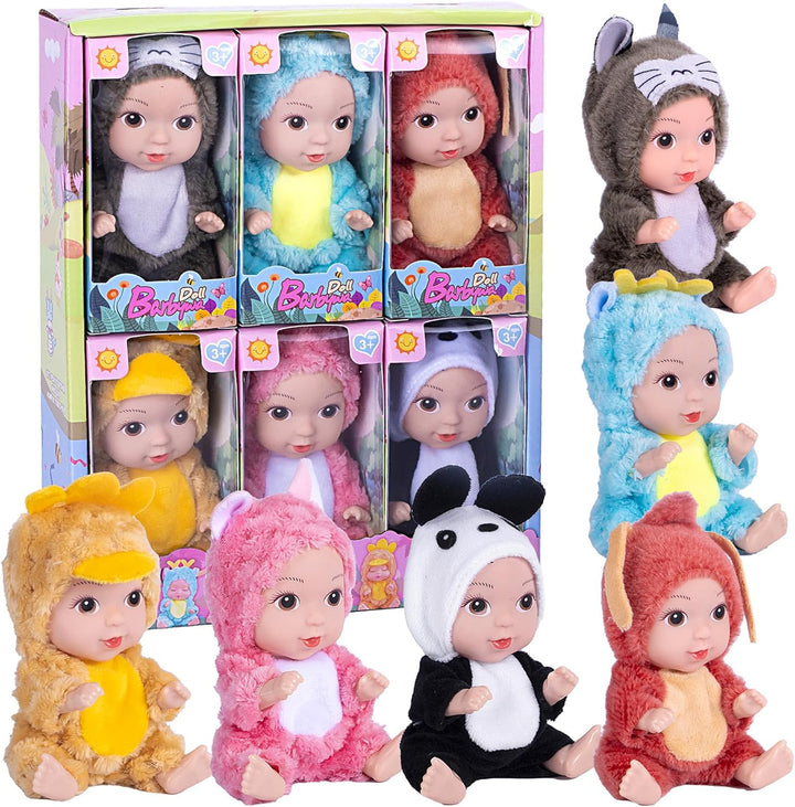 dollbie Paquete de 6 muñecas de bebé de 5 pulgadas, mini figuras de...