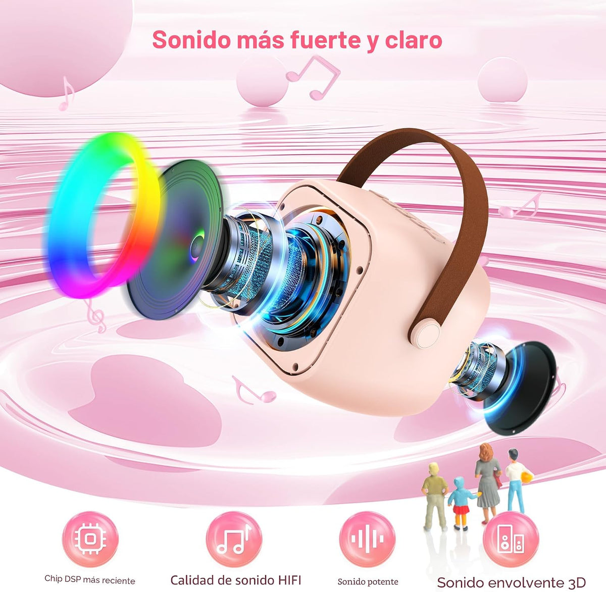 Micrófono de karaoke para niños y adultos, mini altavoz portátil Bluetooth con 2 micrófonos inalámbricos y luces, regalos de Navidad y cumpleaños para niñas de 4, 5, 6, 7, 8, 9, 10, 12+ años, fiesta