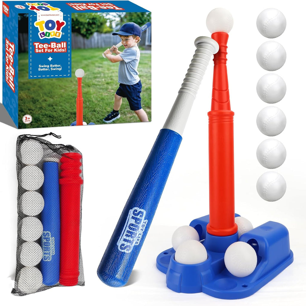 TOY Life T-Ball Set para niños de 3 a 5 años – Juego de béisbol para niños con murciélago, camiseta y 6 pelotas – Juguetes exteriores y regalo de cumpleaños para niños de 3, 4, 5, 6, 7, 8 años