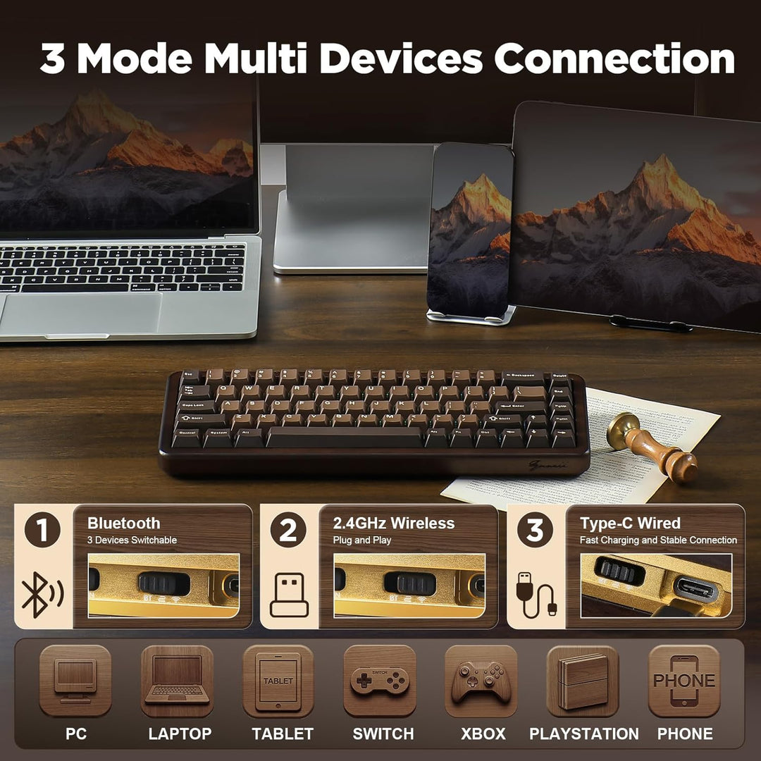 YUNZII WOOD68 Teclado mecánico inalámbrico, teclado de madera para...