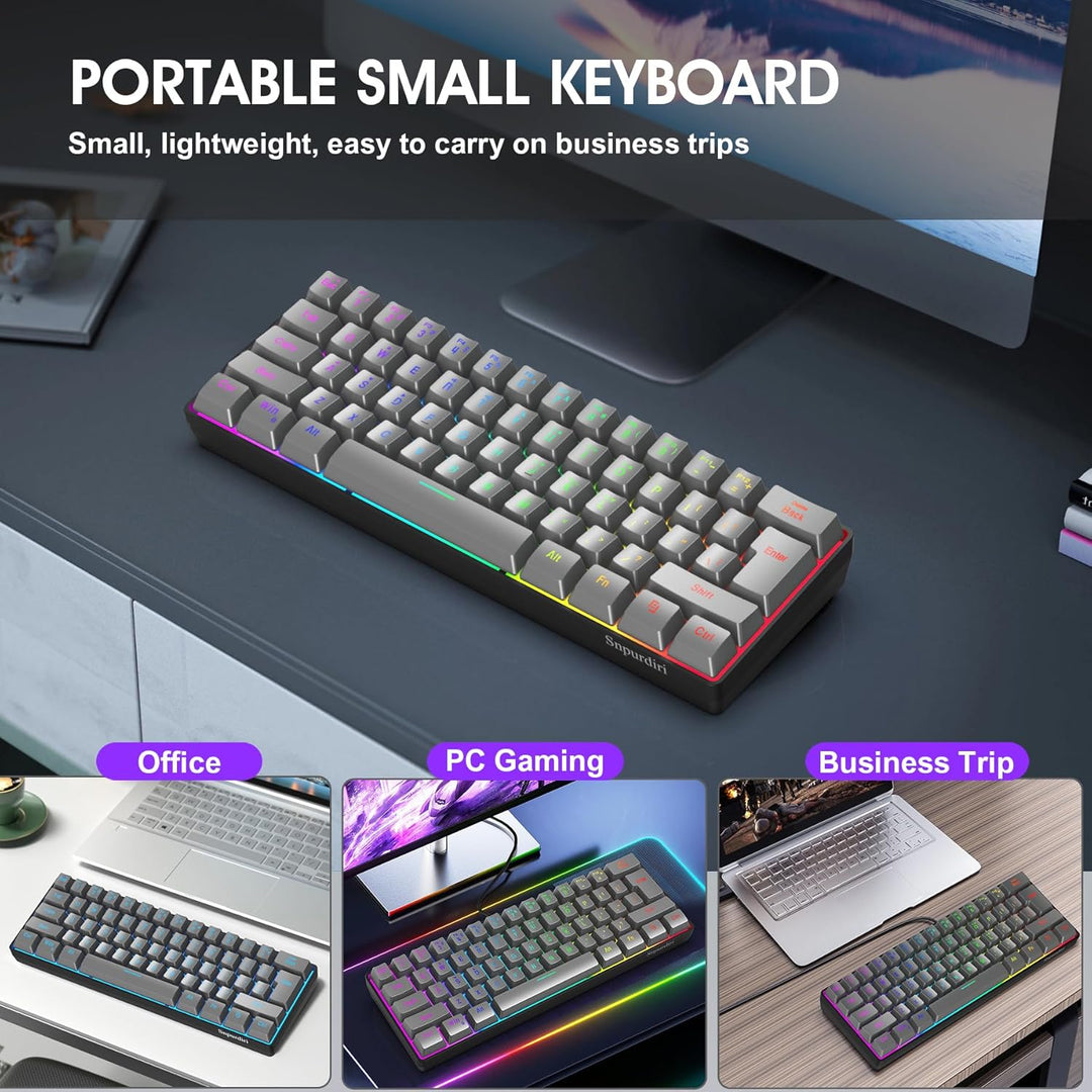 Snpurdiri Teclado para juegos 60% con cable, retroiluminado RGB, ul...