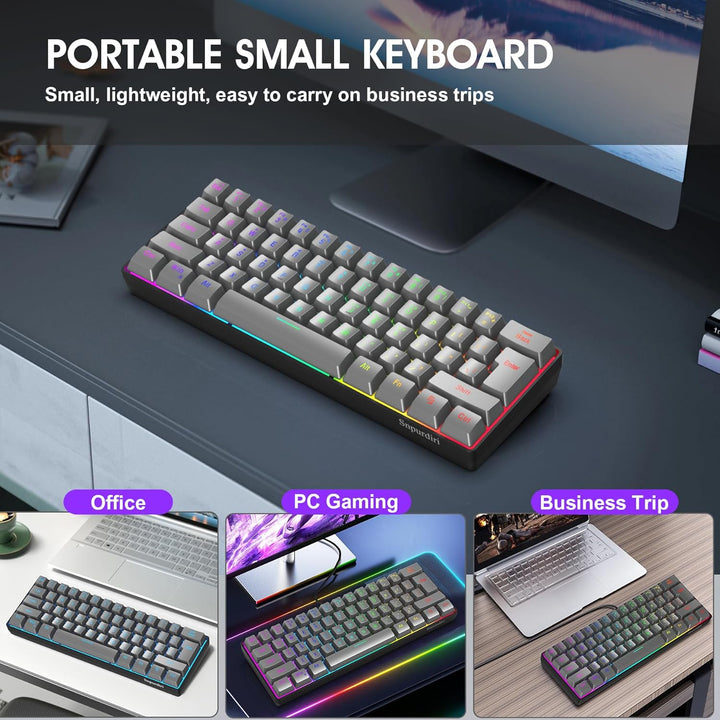 Snpurdiri Teclado para juegos 60% con cable, retroiluminado RGB, ul...