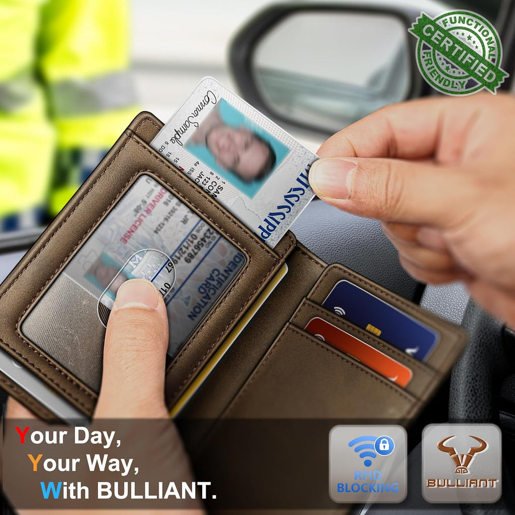BULLIANT Billetera delgada de cuero para hombre 12 tarjetas cierre magnético bloqueo RFID