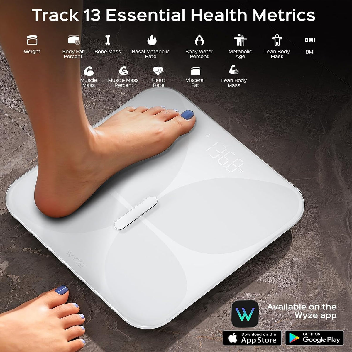 Wyze - Báscula de baño inteligente, Bluetooth, 400 libras, color blanco
