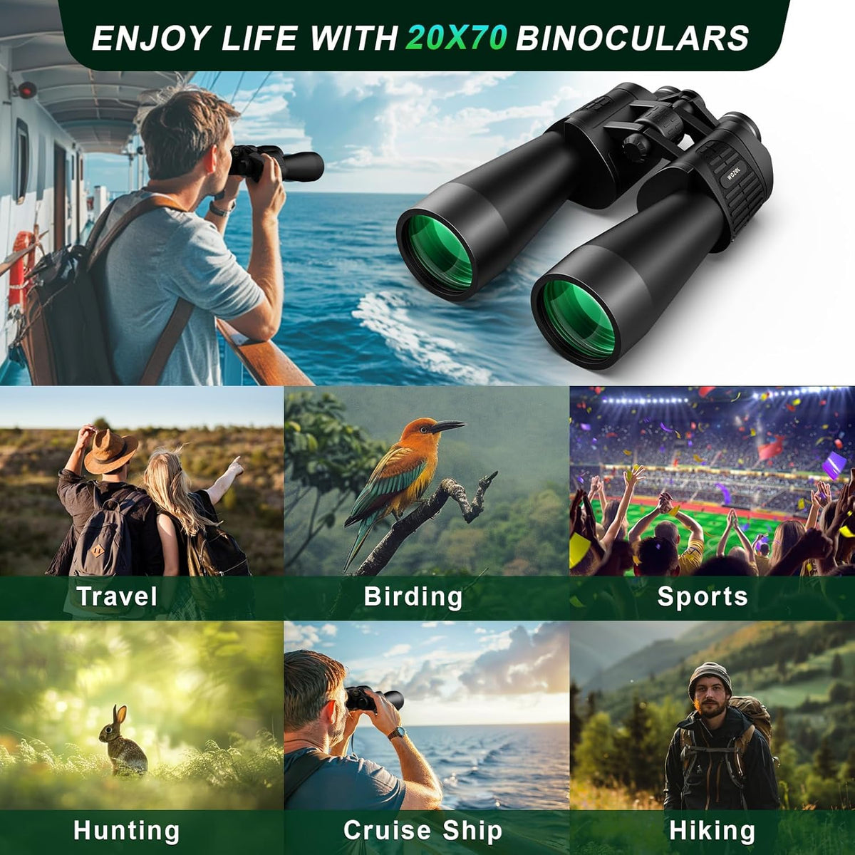 Binoculares de 20 x 70 para adultos de alta potencia