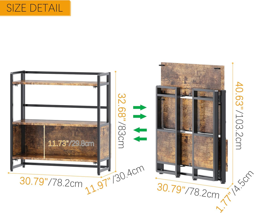 Estantería plegable de 3 niveles sin montaje, 32.68 pulgadas de alto