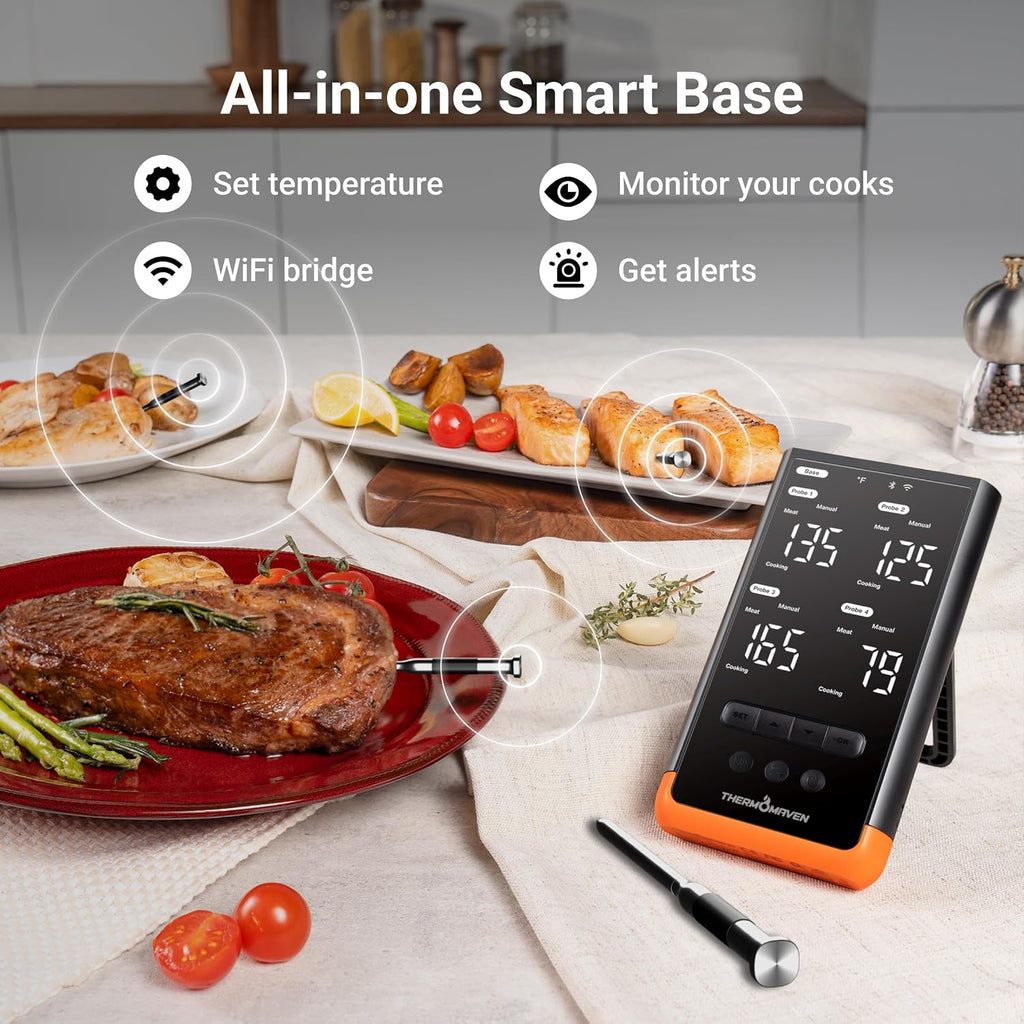 ThermoMaven Termómetro inalámbrico para carne Sub-1G, termómetro WiFi de 4