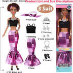 dollbie Juego de 6 muñecas de moda afroamericana con trajes para mezclar y combinar, muñecas negras posables de 11.5 pulgadas y 5 accesorios cada uno (corona, collar, pañuelo y más) + estuche de