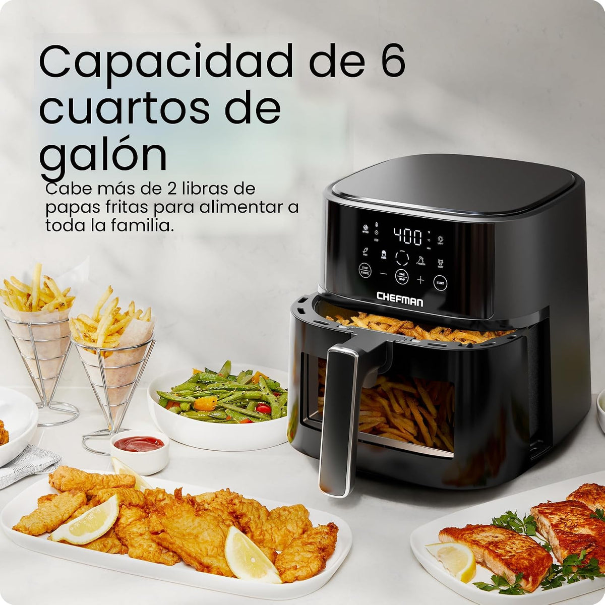 Chefman Freidora de aire – Freidora de aire compacta de 6 cuartos de galón para comidas rápidas y fáciles, cuenta con tecnología Hi-Fry para extra crujiente, ventana de fácil visualización, controles