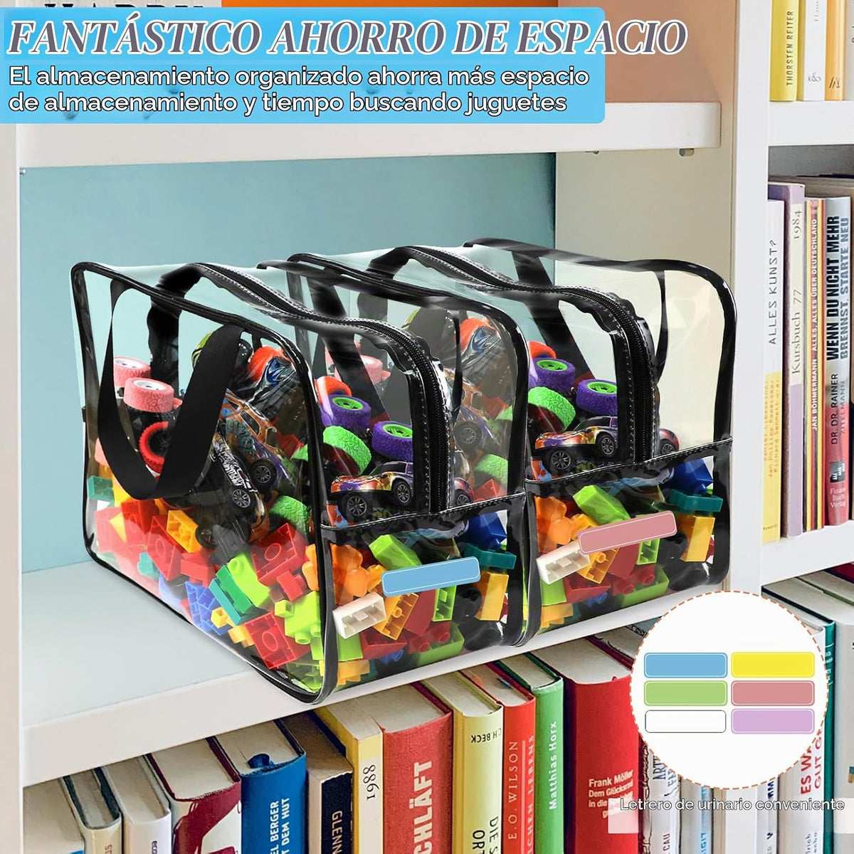 6 Piezas Bolsas de Almacenamiento XL para Juguetes Anchas Impermeables Organizadores Transparentes con Etiquetas