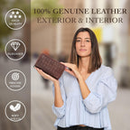Cartera de cuero con RFID para Women, Porta tarjetas de cuero genuino con protección RFID