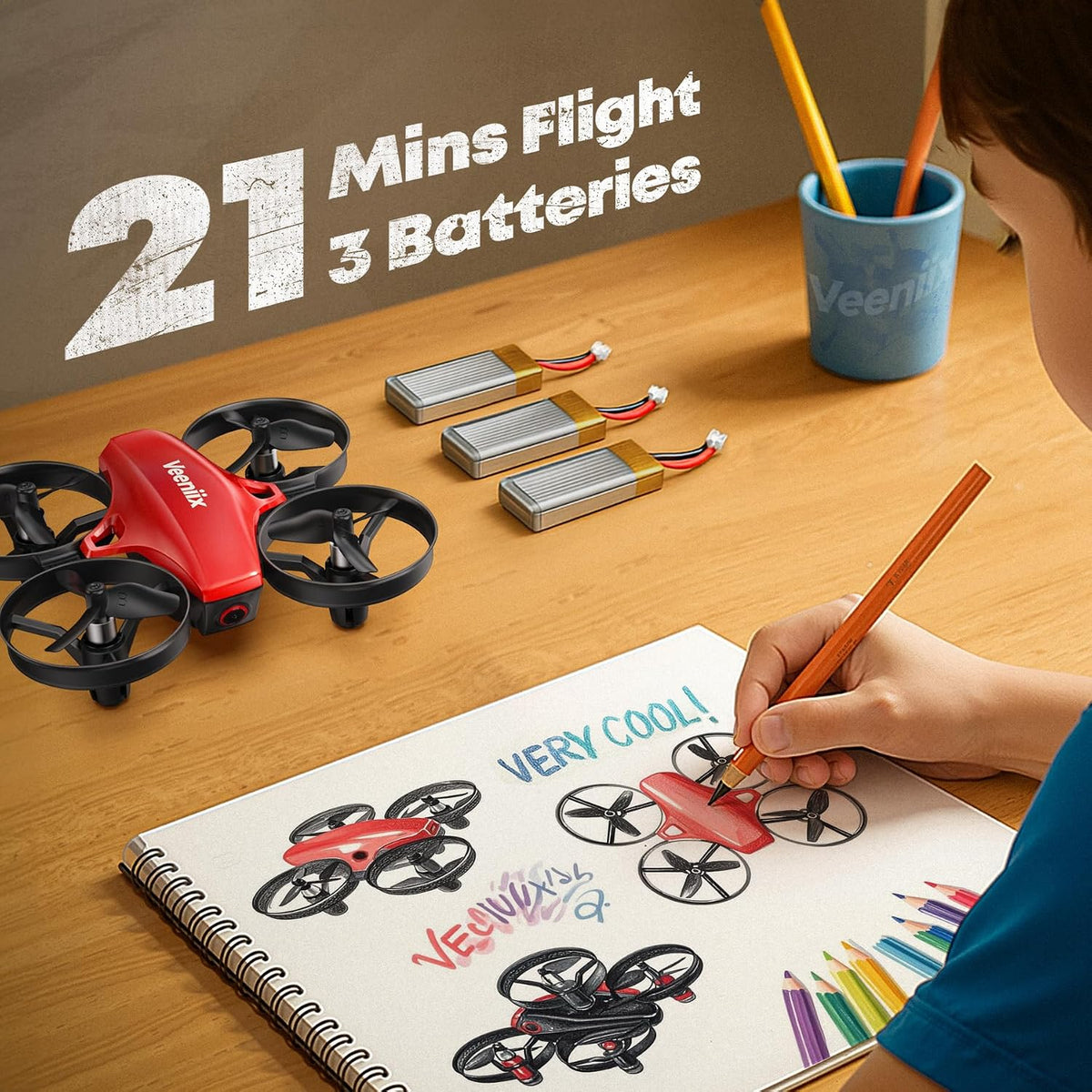 Veeniix V995 Mini dron rojo para niños y principiantes, cuadricóptero de control remoto para interiores con giros en 3D, rotación de 360°, vuelo circular, vuelo estacionario automático, modo sin