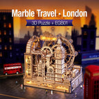 ROKR Marble Travel London, 3D Wooden Puzzles para Adults, Marble Run Kit Adults a Build, 3D Wooden Puzzle con LED, Unique Gift para Men Women