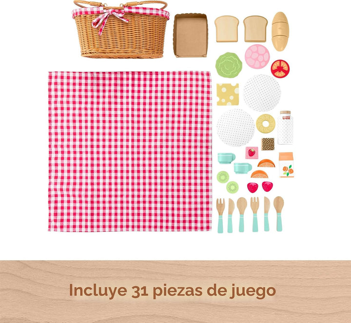 Fisher-Price Cesta de picnic de juguete de simulación de madera, ju...
