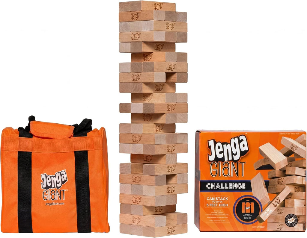 Jenga Desafío gigante, juego de apilamiento con tabla de torneos y bolsa de viaje, juego de fiesta para niños y adultos, se apila hasta 3 pies