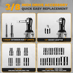 DEKOPRO Juego de llaves de trinquete eléctricas inalámbricas, 19 piezas, kit de herramientas de trinquete eléctrico, llaves de trinquete inalámbricas de 8 V 3/8 pulgadas, velocidad variable con 14