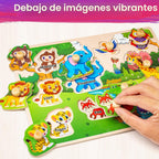 SYNARRY Rompecabezas de madera para niños pequeños de 1 a 3 años, 6 rompecabezas para niños pequeños de 2 a 4 años con estante, vehículo de dinosaurio animal para niños, juguetes educativos para niños