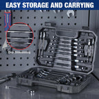 WORKPRO - Juego de 22 llaves de trinquete con cabeza flexible, juegos de llaves combinadas con caja organizadora, 72 dientes, métrica 6-18mm y SAE 1/4-3/4"