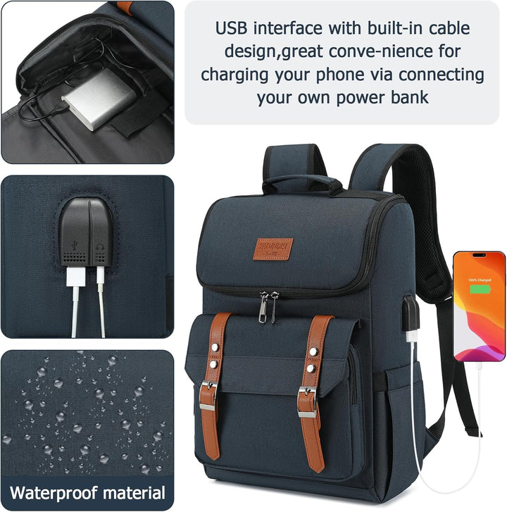 YALUNDISI Mochila vintage de viaje para laptop con puerto de carga...