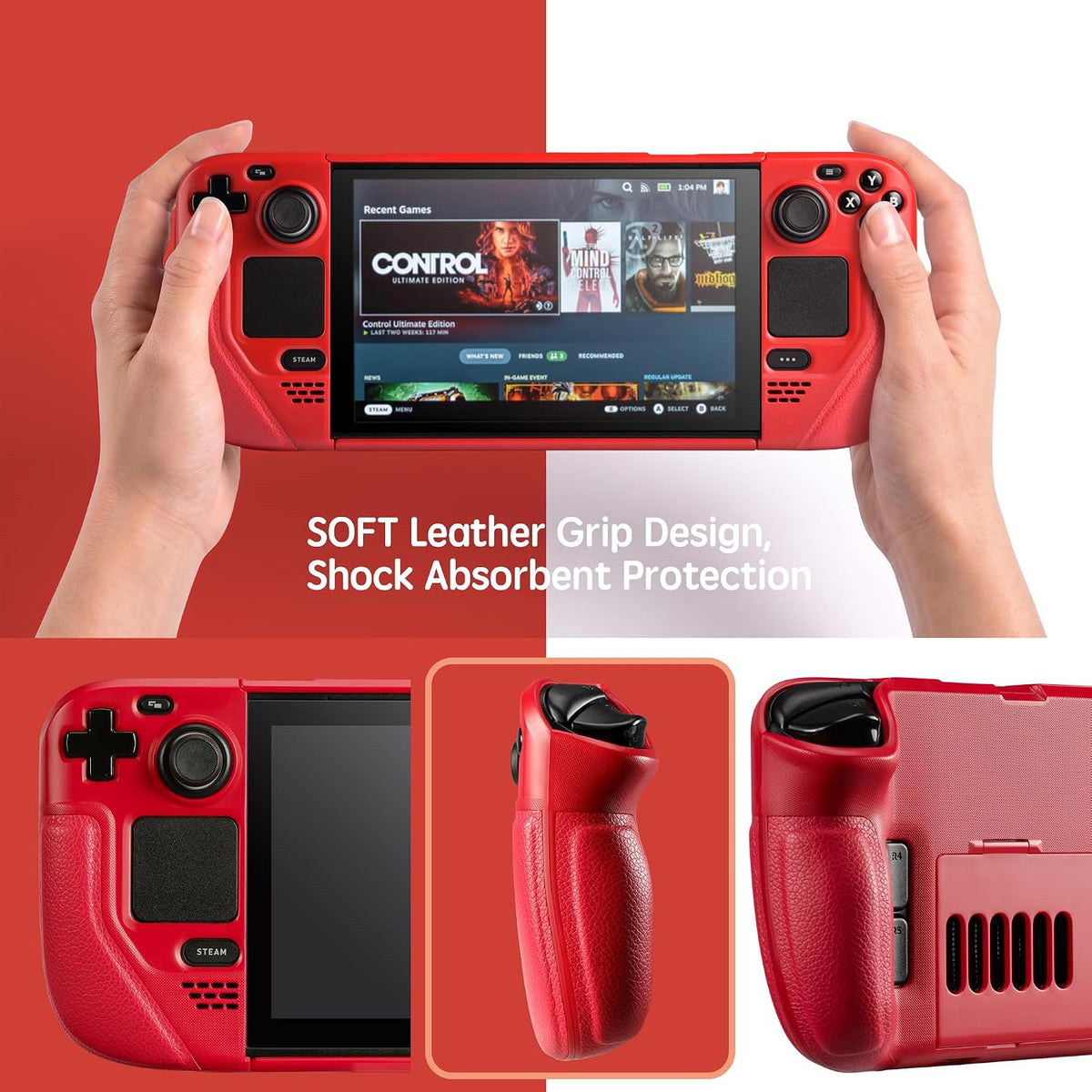 UYIYE Funda protectora para Steam Deck OLED y LCD con soporte rojo