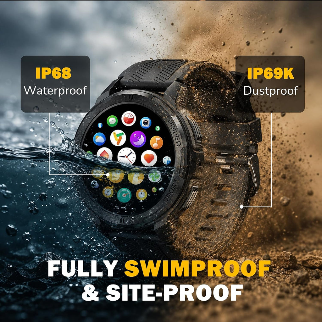 Reloj inteligente resistente para hombres, reloj inteligente Foreman, reloj digital impermeable para los trabajos más duros, con rastreadores de fitness, monitor de frecuencia cardíaca, IP68, podómetro, modos de entrenamiento y más
