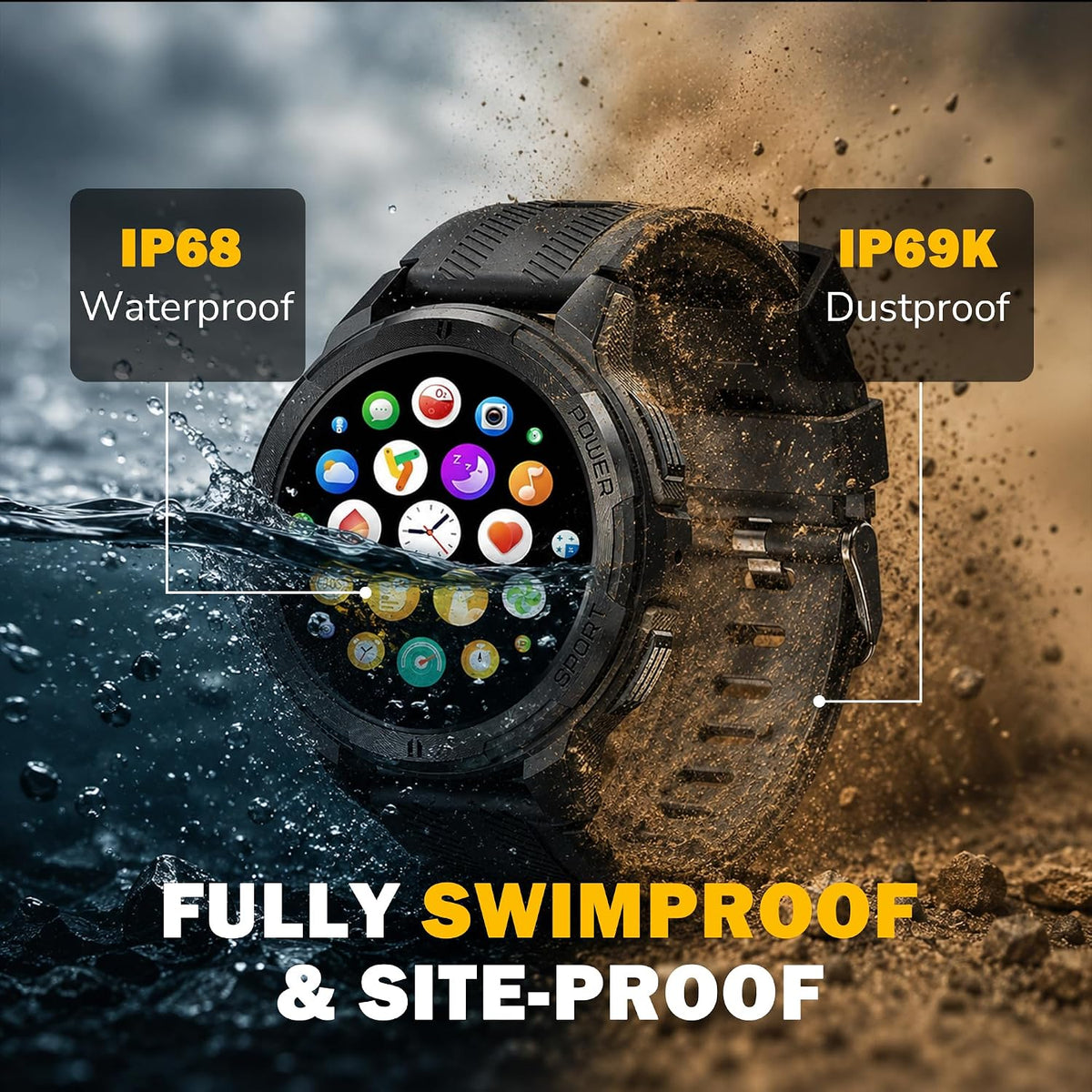Reloj inteligente resistente para hombres, reloj inteligente Foreman, reloj digital impermeable para los trabajos más duros, con rastreadores de fitness, monitor de frecuencia cardíaca, IP68, podómetro, modos de entrenamiento y más