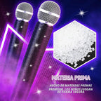 Micrófono falso con diamantes de imitación brillantes, micrófono de juego de plástico con purpurina para disfraz de fiesta de cosplay (negro)