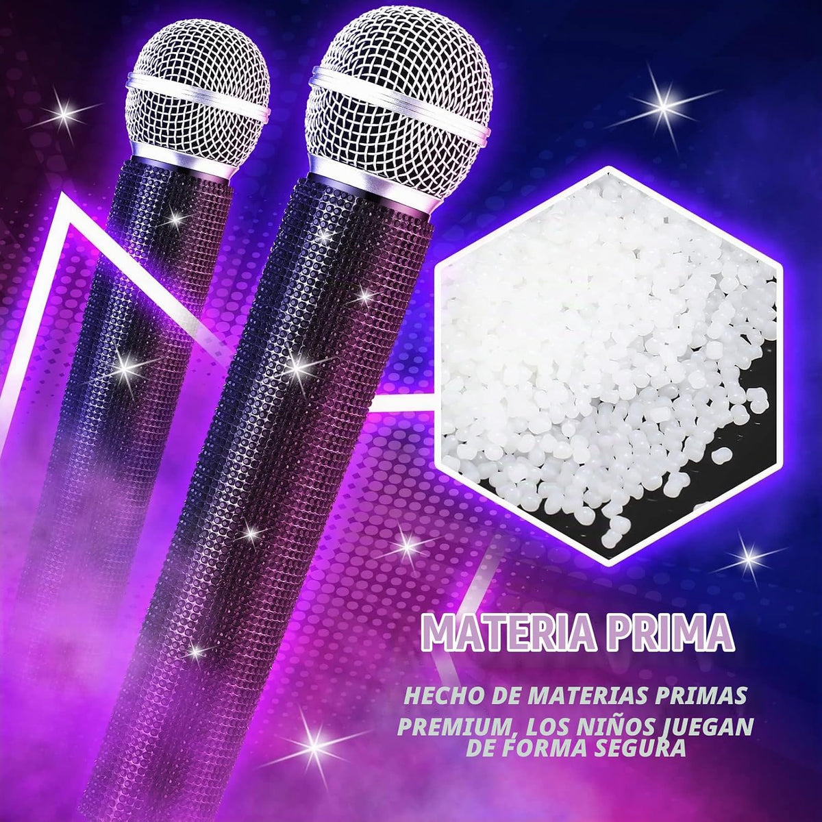 Micrófono falso con diamantes de imitación brillantes, micrófono de juego de plástico con purpurina para disfraz de fiesta de cosplay (negro)