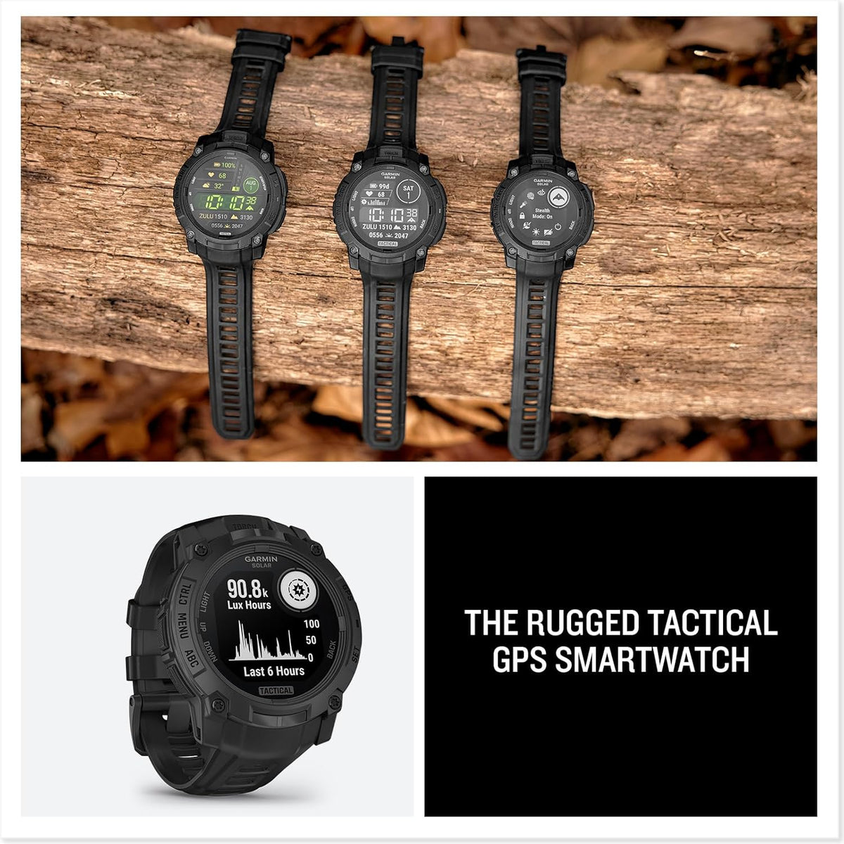 Garmin Instinct® 3 Edición Táctica, 50mm, Pantalla Cargada Solar, Reloj Inteligente GPS Resistente para Exteriores
